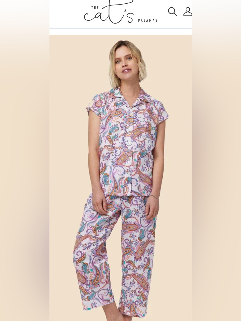 NWT CAT’s Capri Short Sleeve Luxe Pima Cotton Pajamas Paisley PJs Sz XS